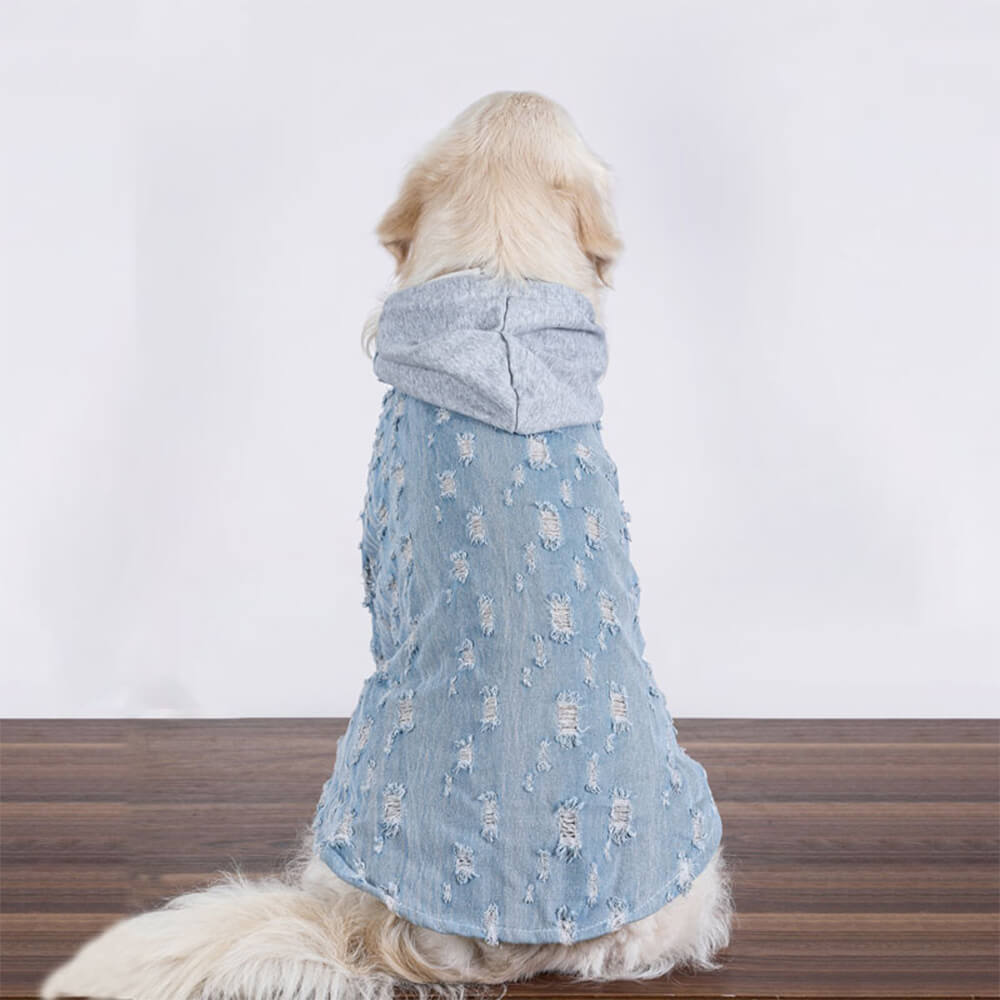 Veste à capuche en jean déchiré pour chien