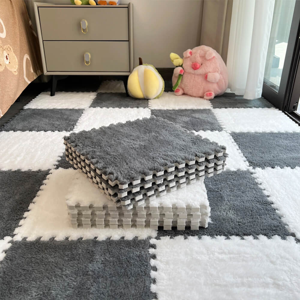 Tapis intérieur doux antidérapant à motif carreaux