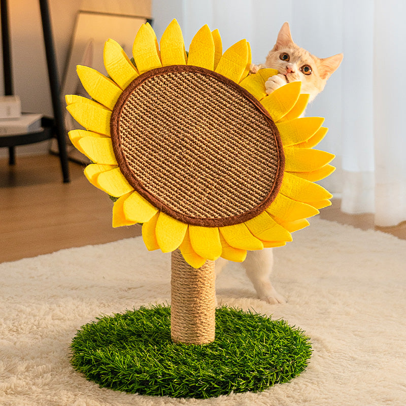 Planche à gratter pour chat en sisal tournesol avec base en herbe stable