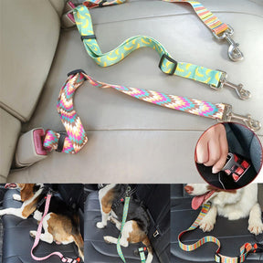 Laisse en nylon imprimé ajustable pour chien ceinture de sécurité pour voiture