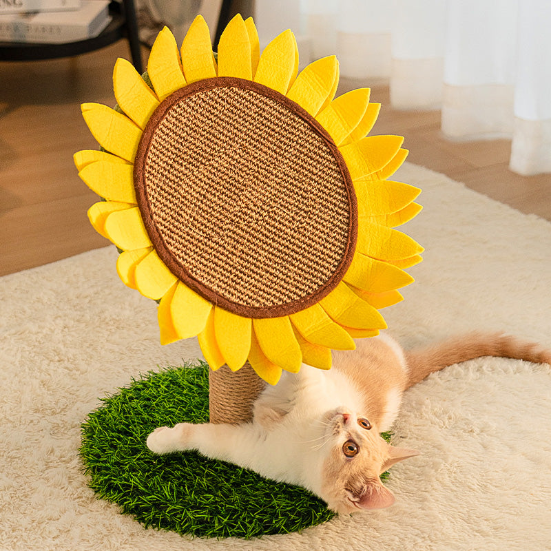 Planche à gratter pour chat en sisal tournesol avec base en herbe stable