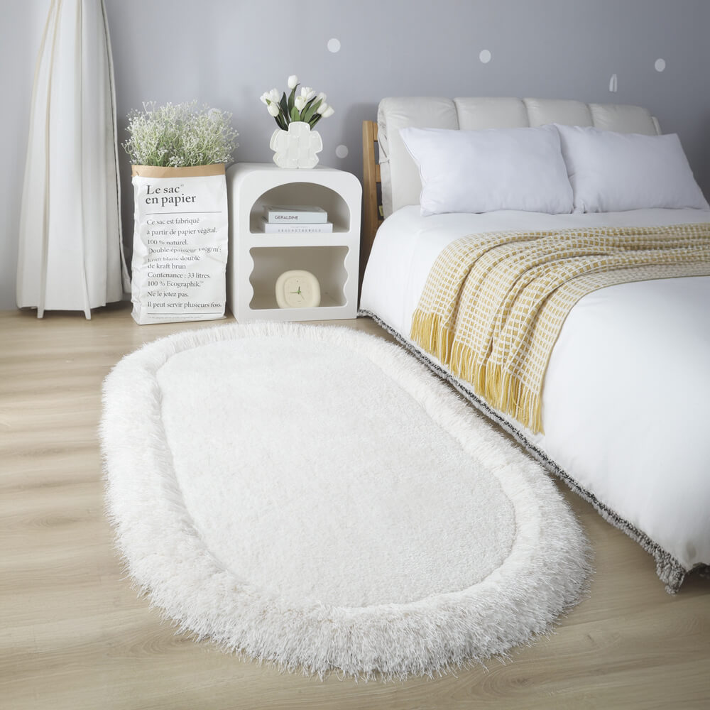 Tapis Shaggy Épais Ovale Fluffy pour Salon et Chevet