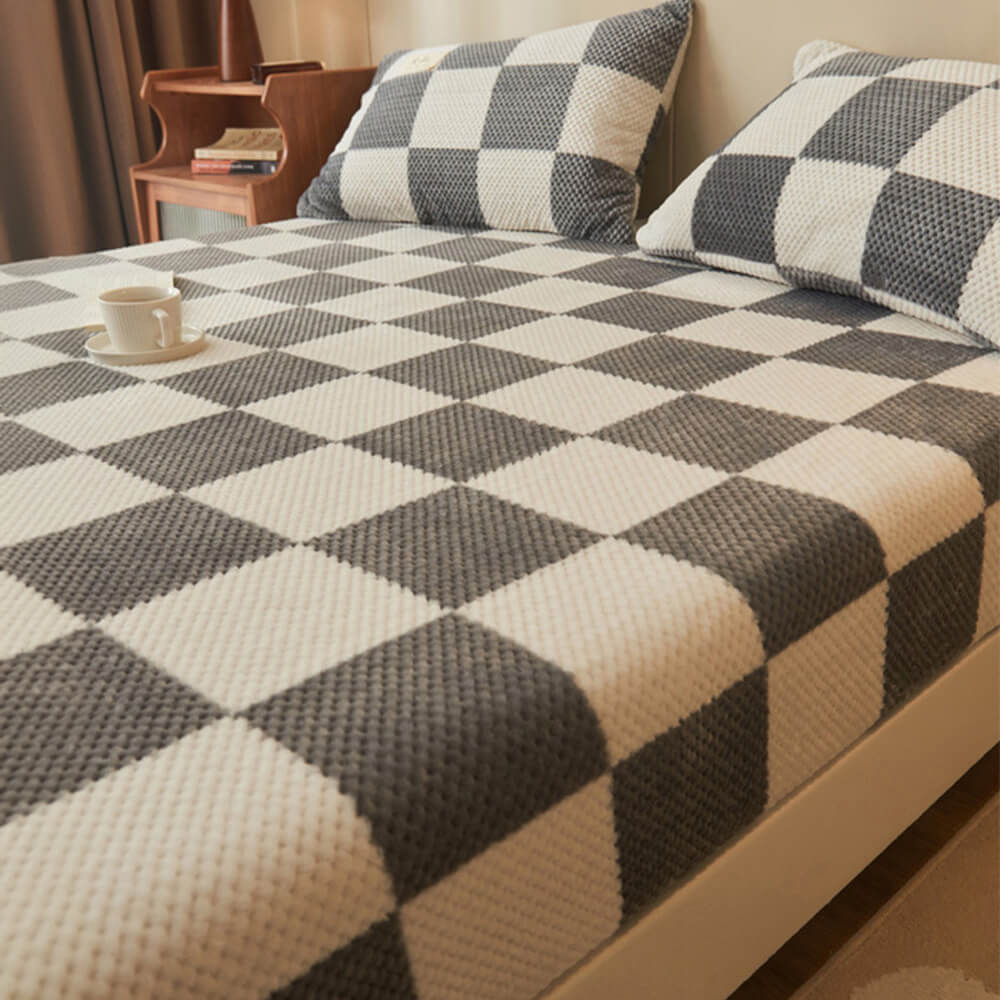 Housse de Matelas Velours Classique à Carreaux d'Ananas