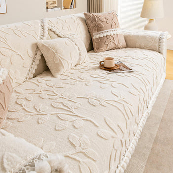 Housse de canapé antidérapante en peluche décorative élégante en jacquard de branche