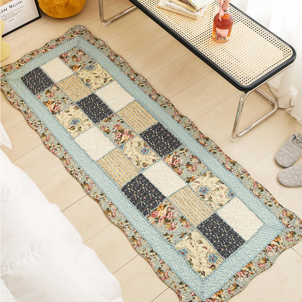 Tapis intérieur antidérapant en coton doux motif patchwork floral style campagne