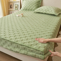 Housse de matelas en peluche damier doux premium