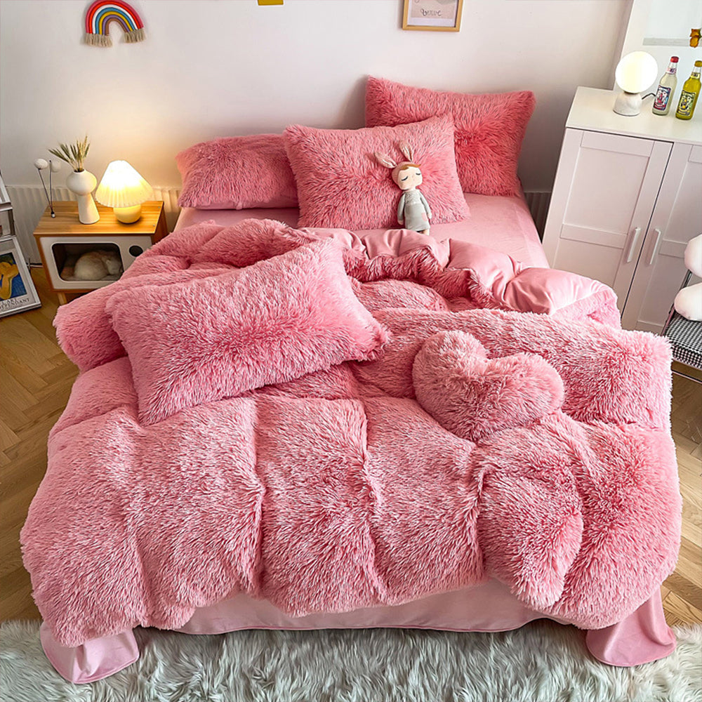 Parure de couette en peluche longue et épaisse chaude romantique et luxueuse