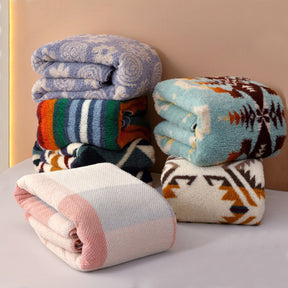 Couverture en Microfibre Imprimé Bohémien Double Couche Fausse Laine Sherpa