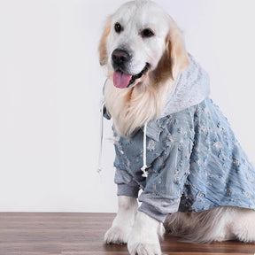 Veste à capuche en jean déchiré pour chien