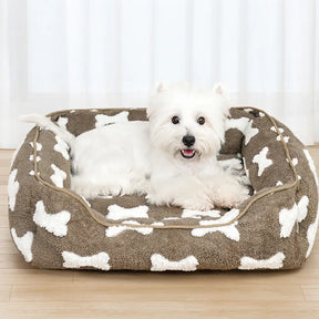 Lit pour chien en peluche à motif os carré pour sommeil profond