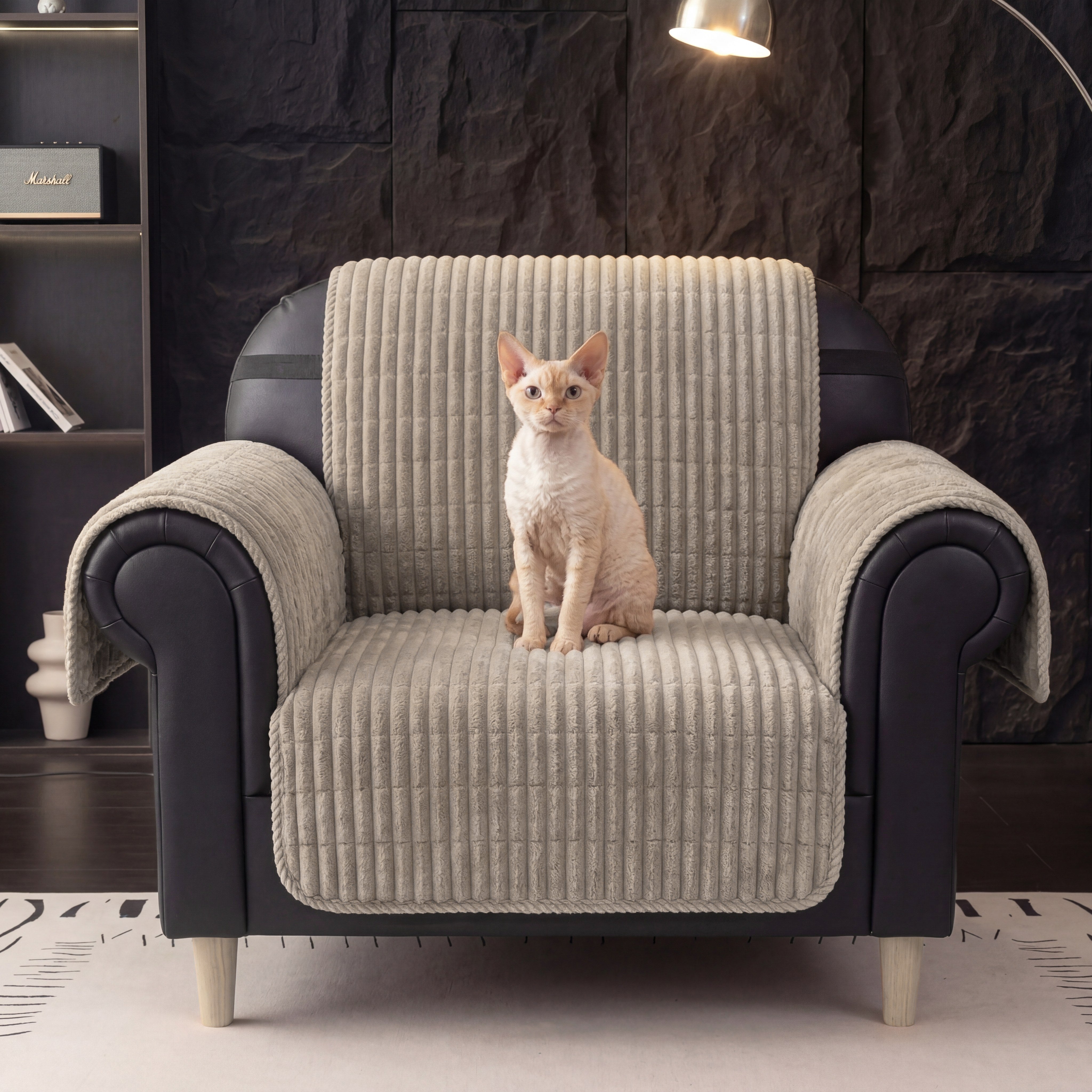 Housse fauteuil de canapé en flanelle douillette une pièce protection antidérapante