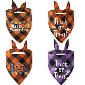 Bavoir Lettre Plaid Halloween pour Animaux | Bavoir Cadeau en Coton pour Animaux