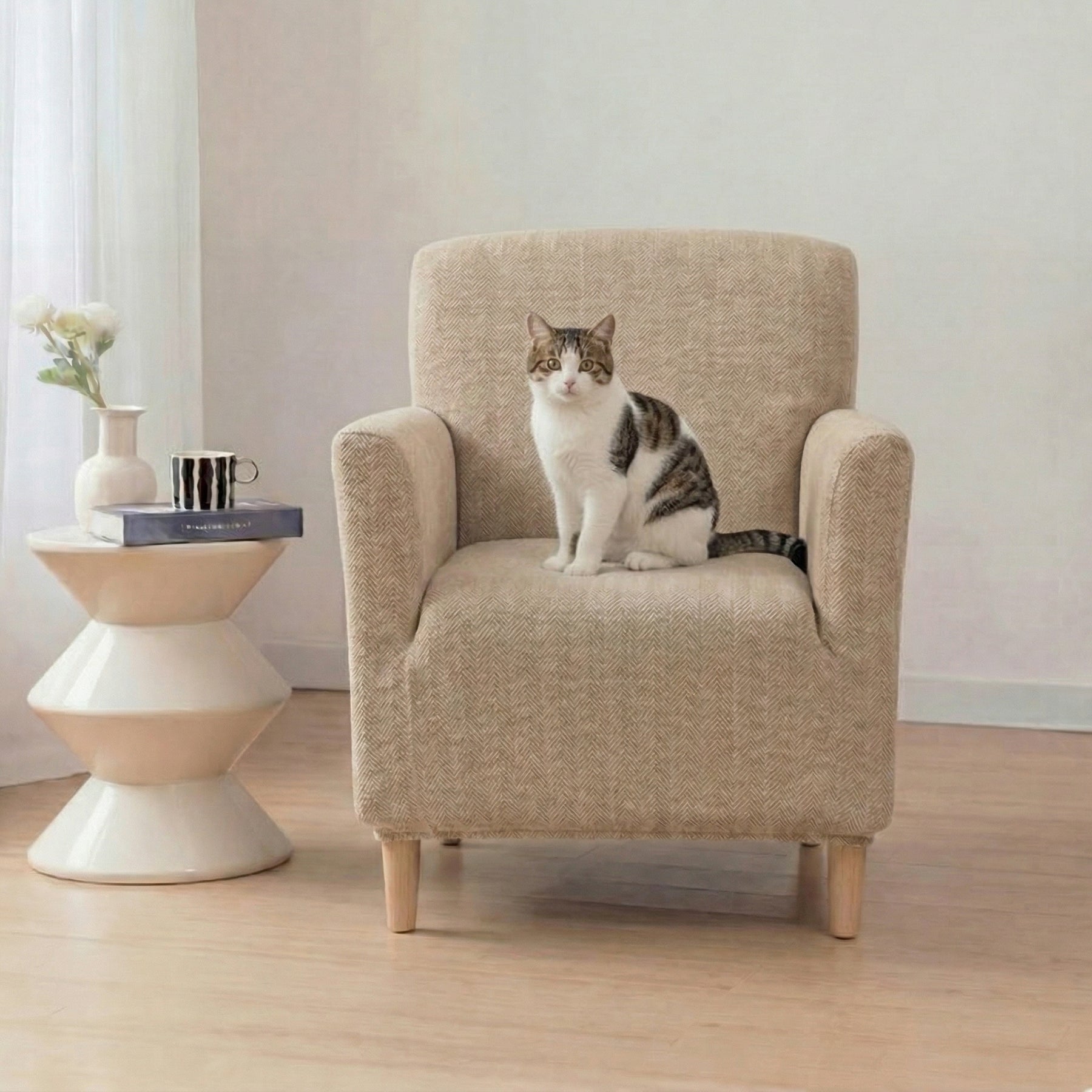 Housse de fauteuil, canapé extensible confortable et résistante aux griffures.