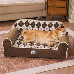 Canapé Orthopédique en Sherpa matelassé en Diamant pour Chien & Chat - Cèdre Cocoa