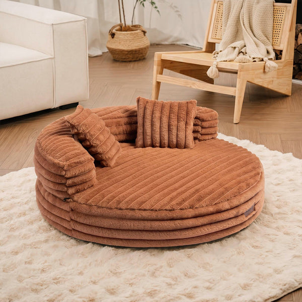Lit orthopédique pour chien en peluche douce ultra-douce avec oreillers - Niche douillette avec donut amovible.