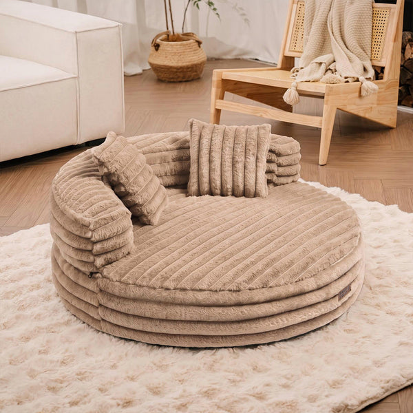 Lit orthopédique pour chien en peluche douce ultra-douce avec oreillers - Niche douillette avec donut amovible.