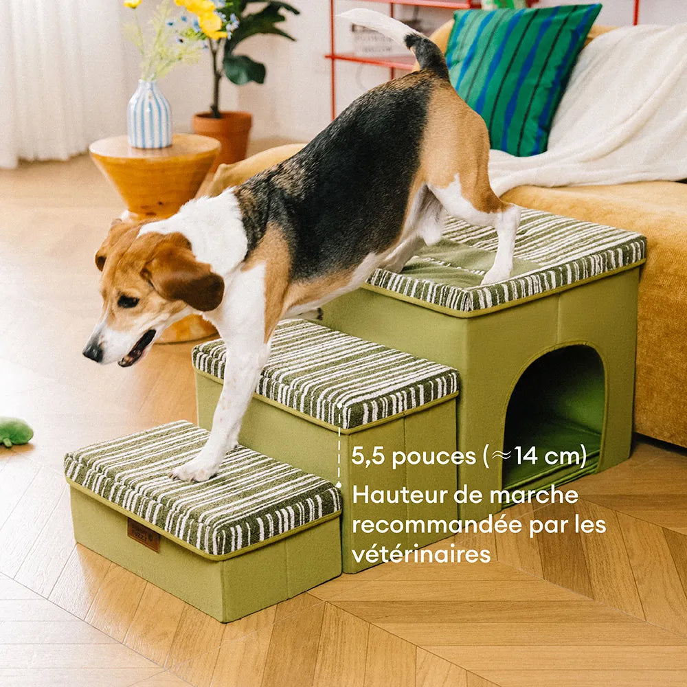 Escalier pour chien pliable avec rangement et condo - Funnyfuzzy SnugNest