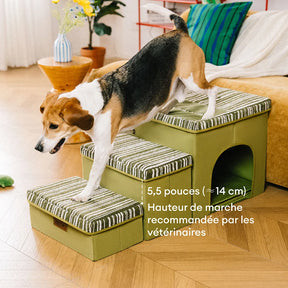 Escalier pour chien pliable avec rangement et condo - Funnyfuzzy SnugNest