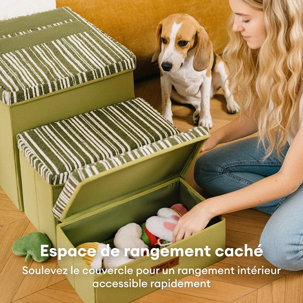Escalier pour chien pliable avec rangement et condo - Funnyfuzzy SnugNest