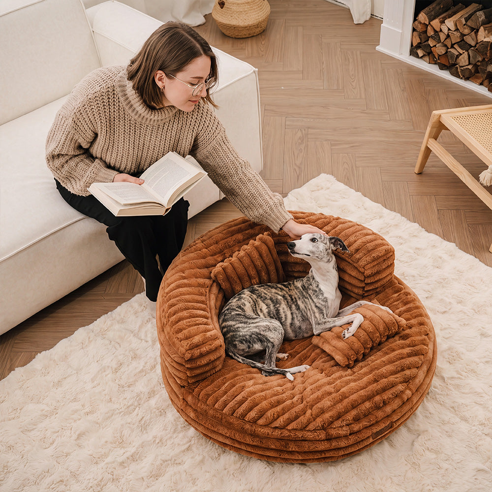 Lit orthopédique pour chien en peluche douce ultra-douce avec oreillers - Niche douillette avec donut amovible.