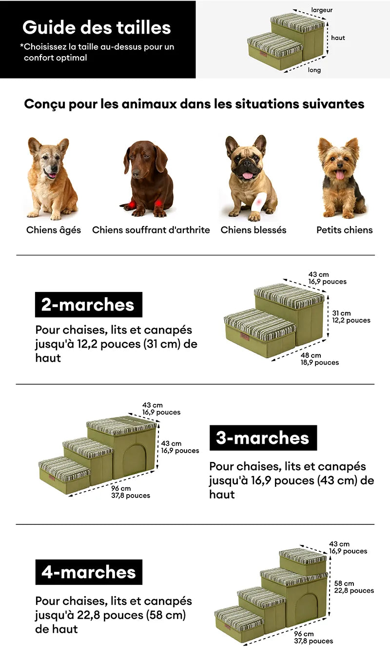 Escalier pour chien pliable avec rangement et condo - Funnyfuzzy SnugNest