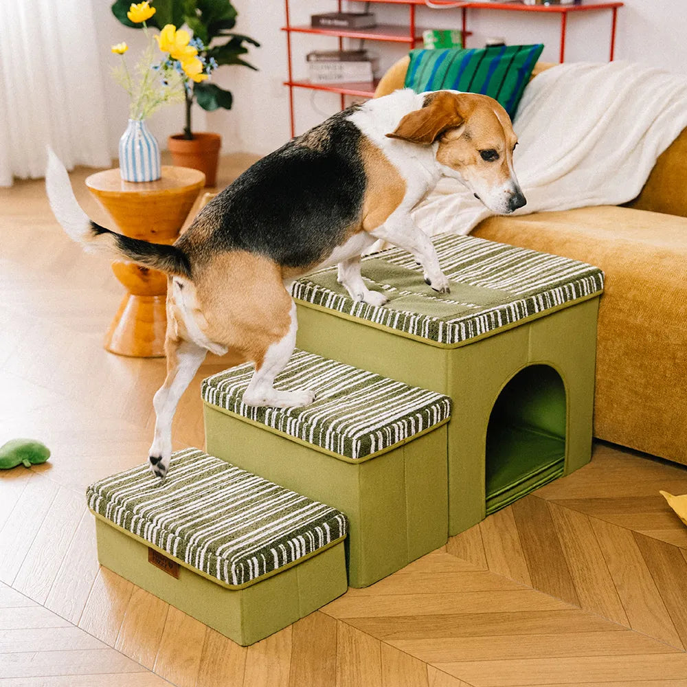 Escalier pour chien pliable avec rangement et condo - Funnyfuzzy SnugNest
