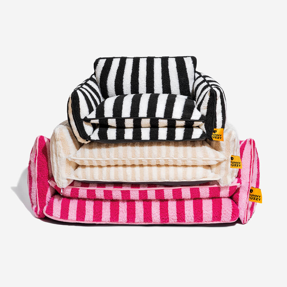 Lit pour chien et chat en faux lambswool à rayures tendance à double couche - Extérieur