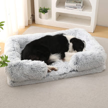 Lit pour Chien - Profond Sommeil avec Support Carré en Peluche Longue