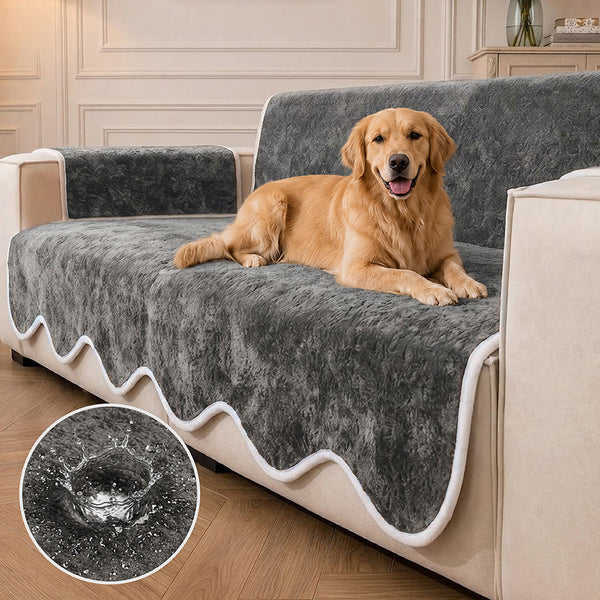 Couvre-canapé en velours plush imperméable avec bord ondulé contrasté