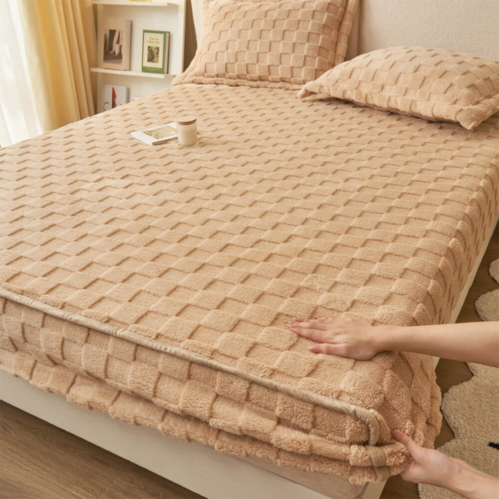 Housse de matelas en peluche damier doux premium