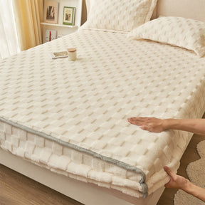 Housse de matelas en peluche damier doux premium