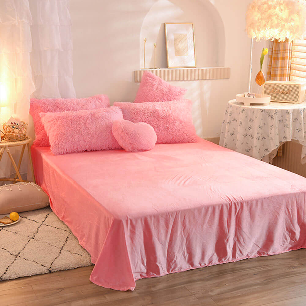Parure de couette en peluche longue et épaisse chaude romantique et luxueuse