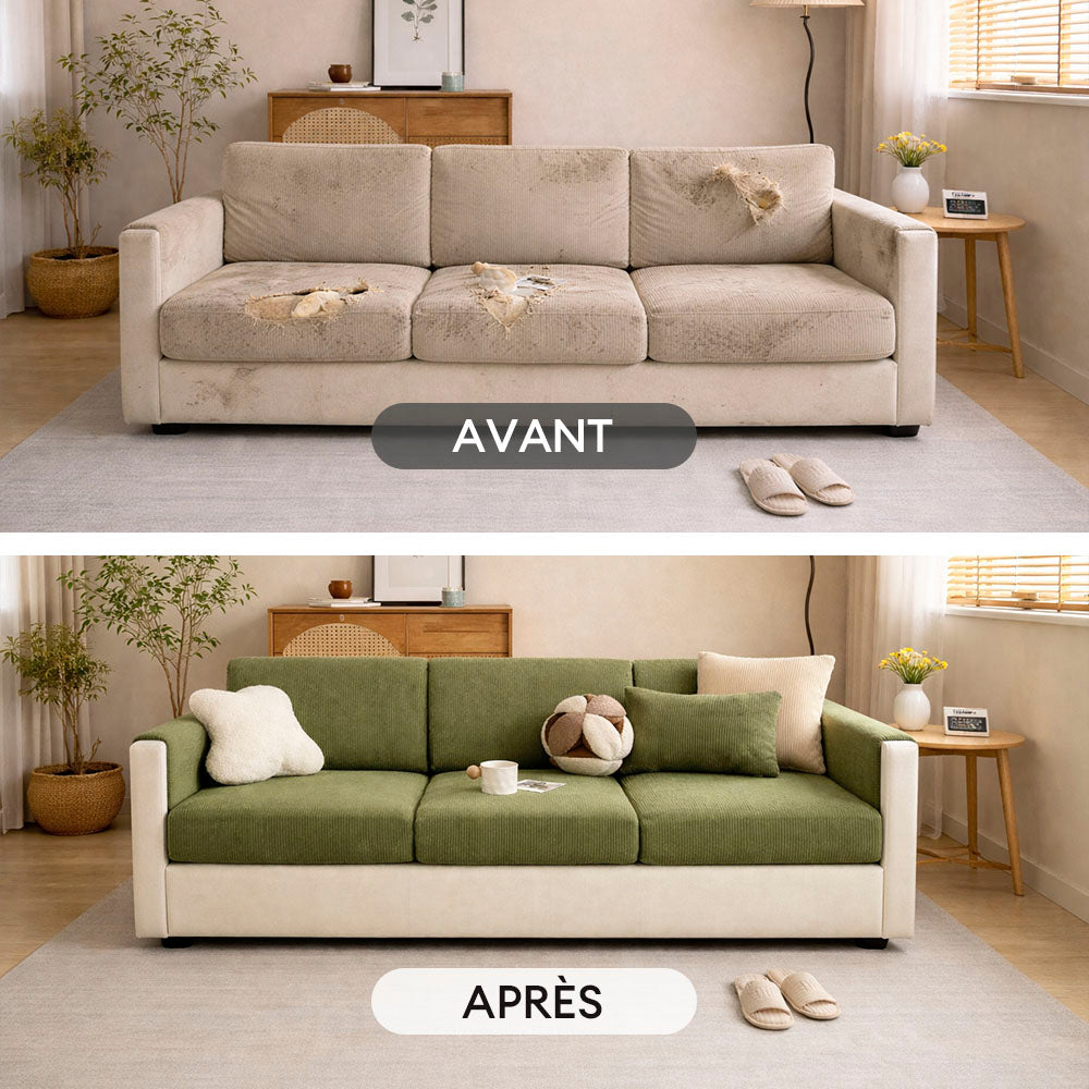 Housse de canapé d'angle extensible velours côtelé anti-rayures housse de canapé 3 places