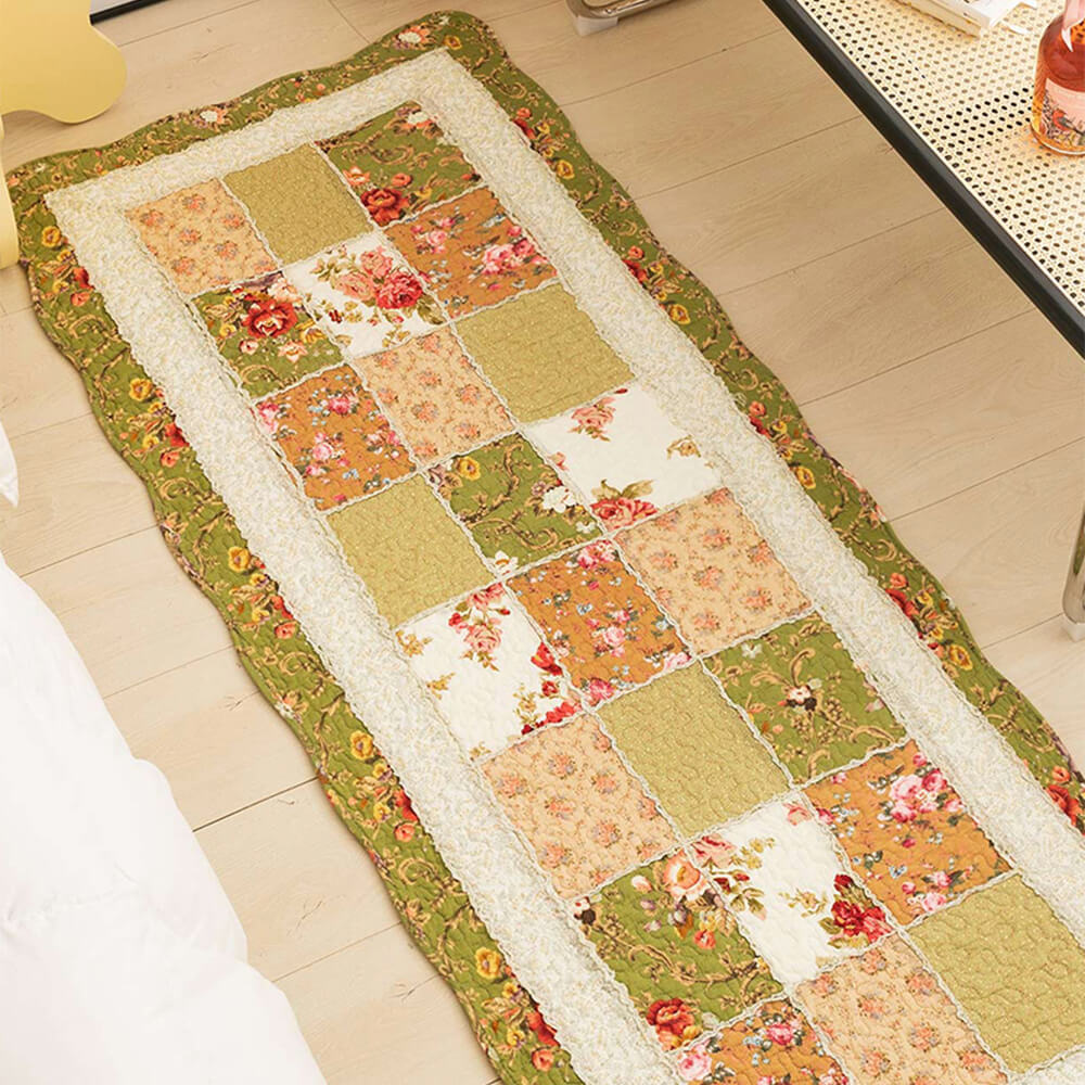 Tapis intérieur antidérapant en coton doux motif patchwork floral style campagne