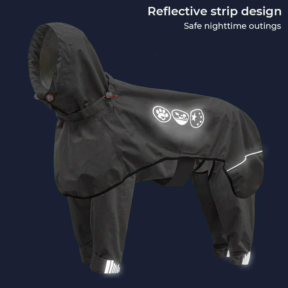 Imperméable pour chien à quatre pattes avec capuche à motif réfléchissant