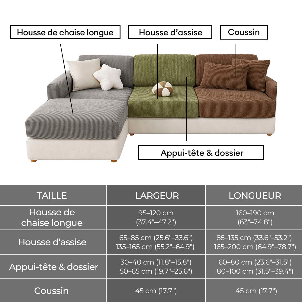 Housse de canapé d'angle extensible velours côtelé anti-rayures housse de canapé 3 places