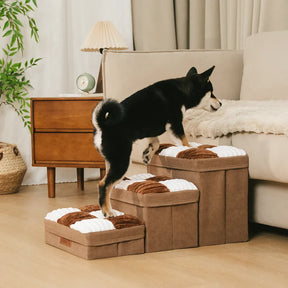 Escalier pour chien en plaid avec échiquier détachable, fait à la main, avec rangement - Marches pliables