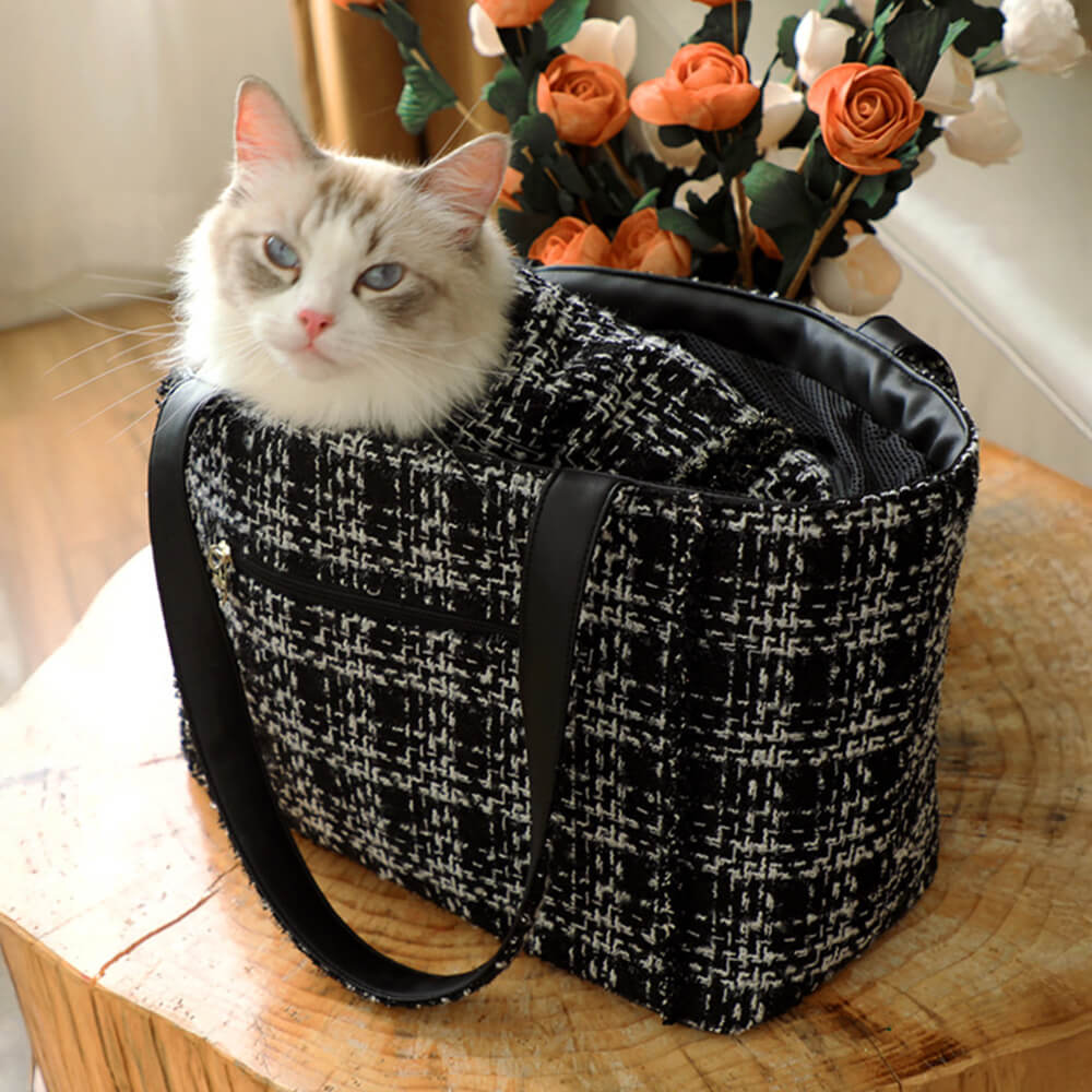 Sac de transport léger tweed doux à carreaux pour chien et chat