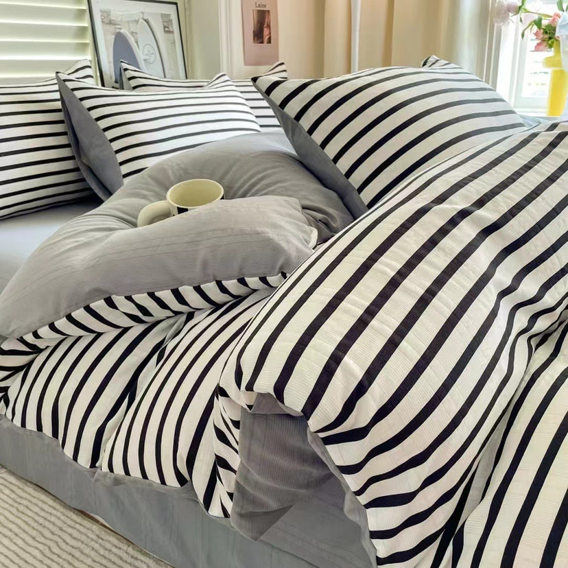 Parure de lit en duvet à rayures au style moderne et confortable