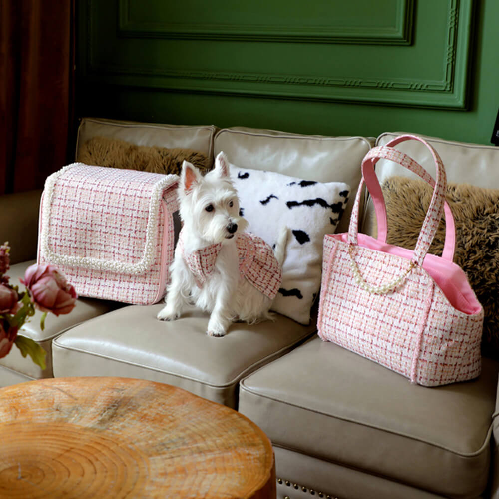 Sac de transport léger tweed doux à carreaux pour chien et chat