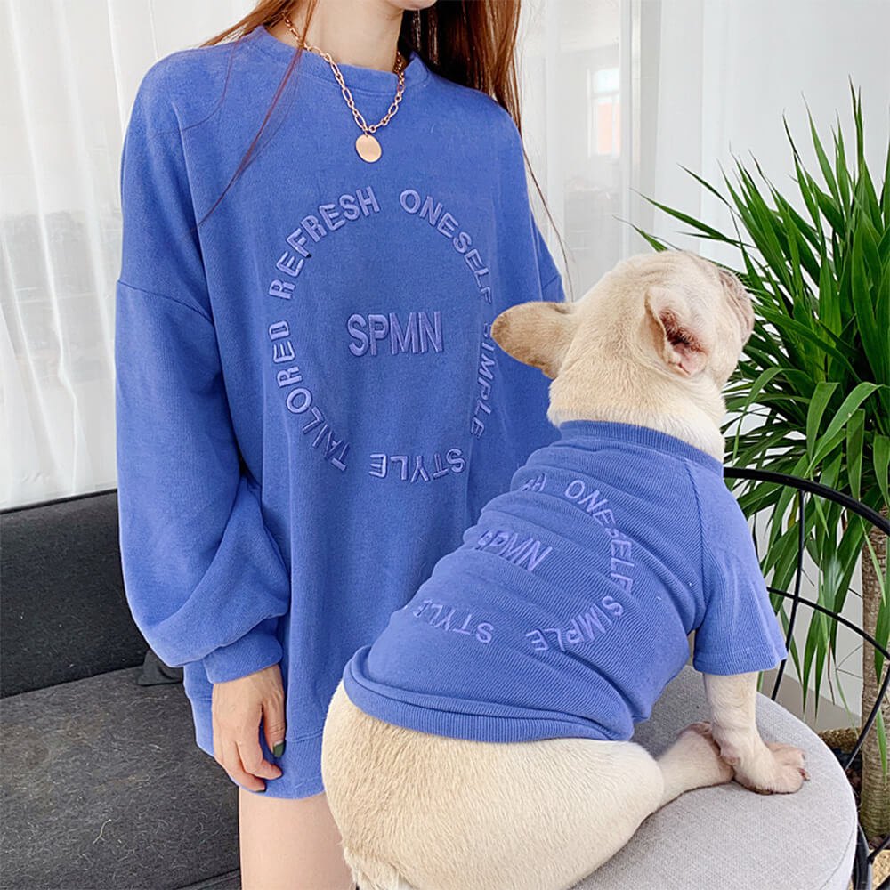 Pull à Manches Longues Brodé Élégant Vêtements Assortis pour Animaux et Propriétaires