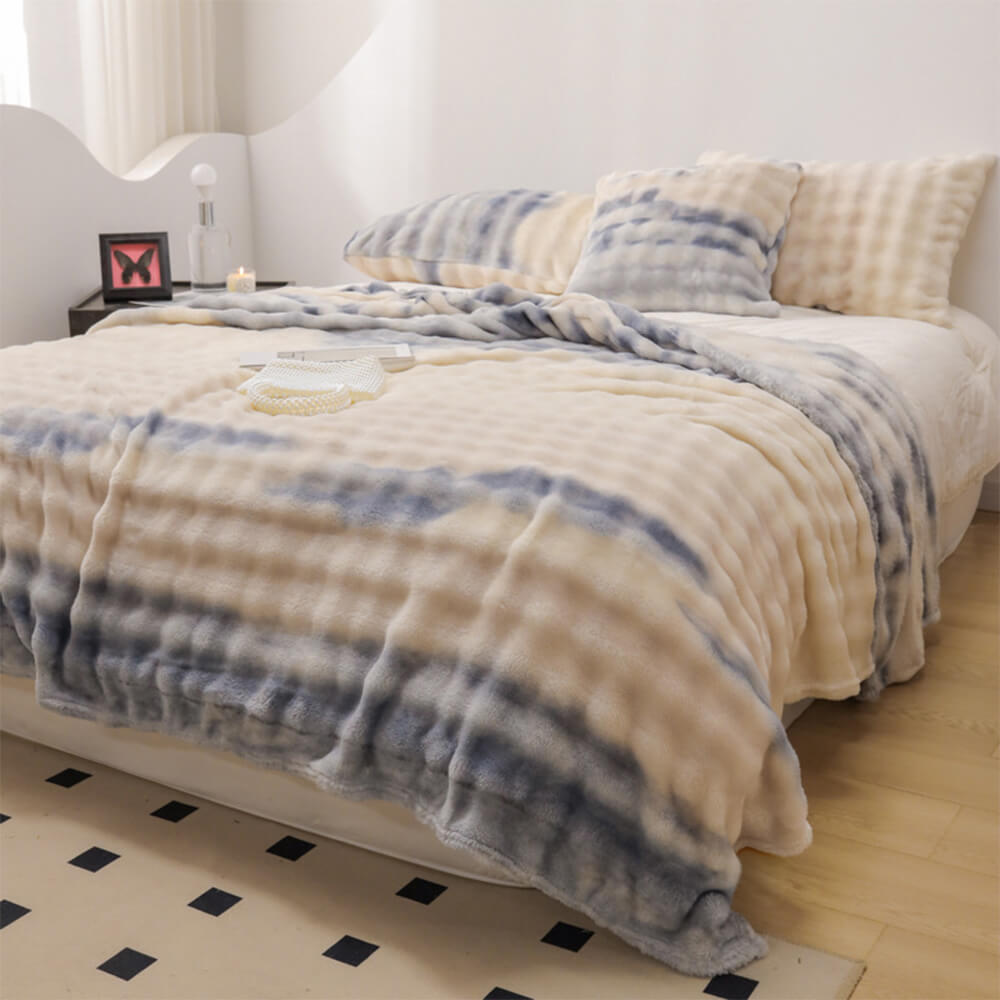 Couverture Douce en Fausse Fourrure de Lapin Dégradé Luxe Housse de matelas