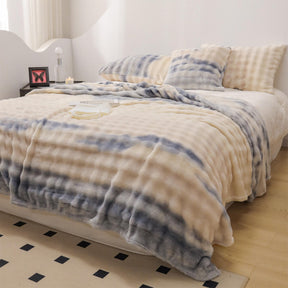 Couverture Douce en Fausse Fourrure de Lapin Dégradé Luxe Housse de matelas