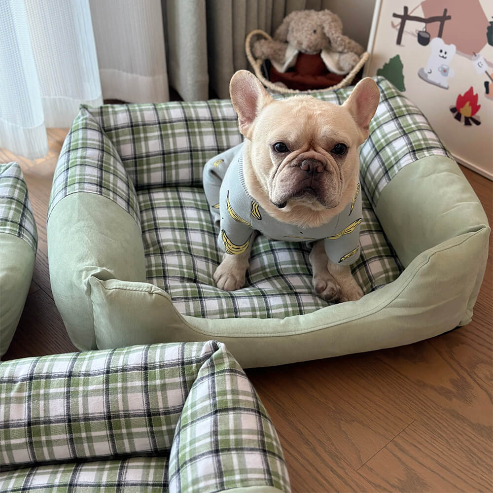 Lit pour chien et chat avec coussin amovible épais en vichy pour détente