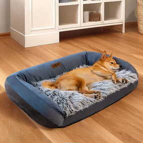 Grand canapé-lit lavable moelleux pour chien en denim