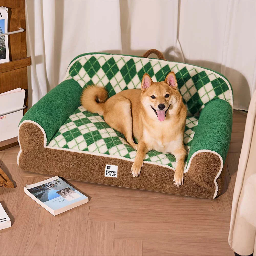 Canapé Orthopédique en Sherpa matelassé en Diamant pour Chien & Chat - Cèdre Cocoa