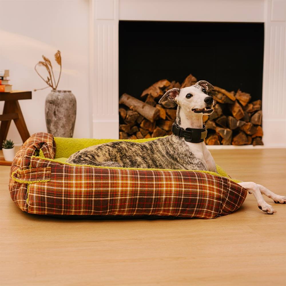 Grand lit pliable lavable pour chien en tartan vintage - Avocuddle