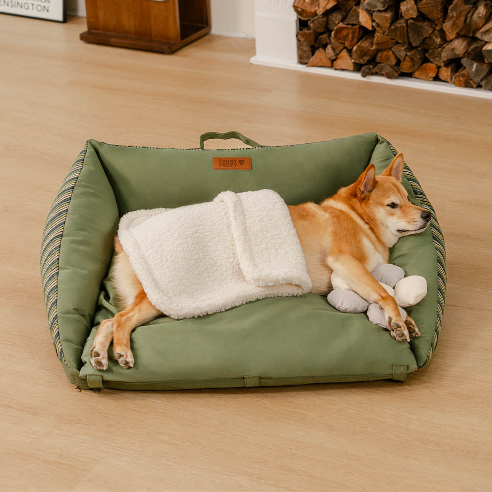 Lit de canapé pliable rayé naturel lavable pour chien - Lounger Mocca