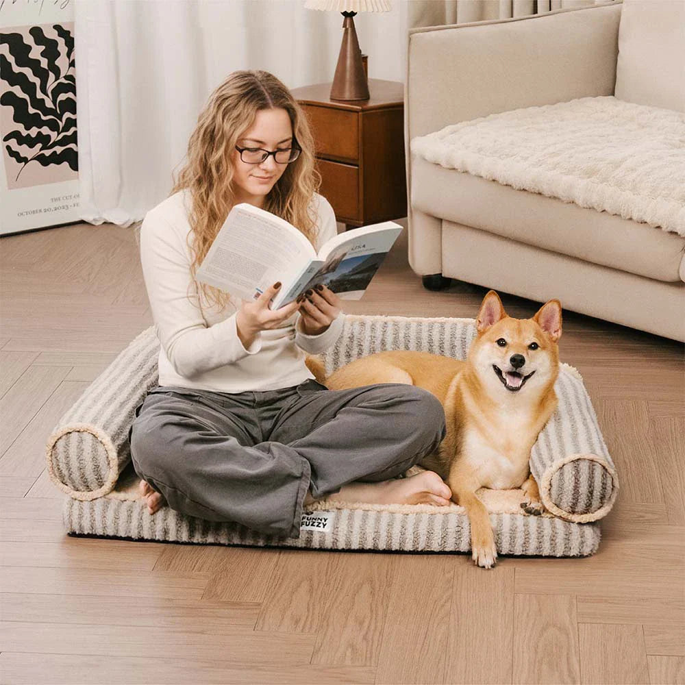 Sofa lit orthopédique lavable pour chien et chat Fluffy Stripe - Latte Nooki