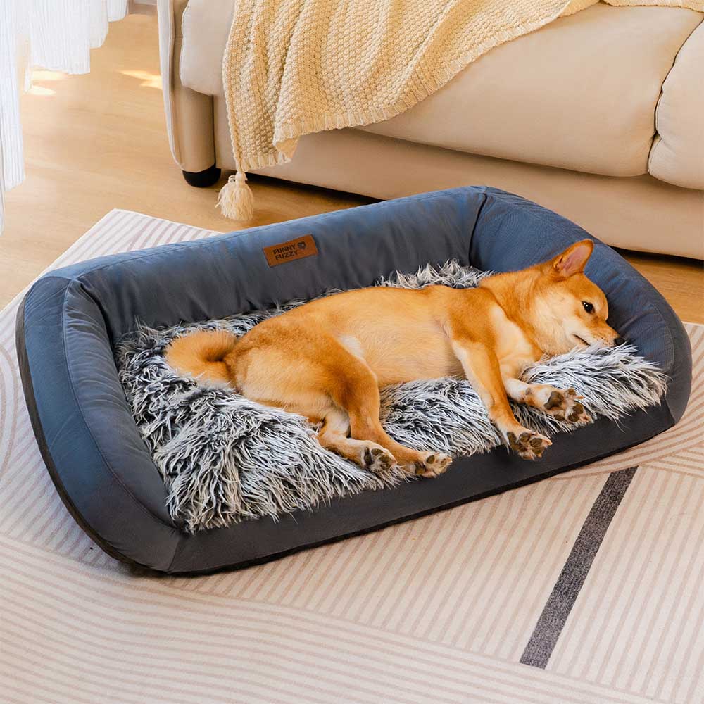 Grand canapé-lit lavable moelleux pour chien en denim